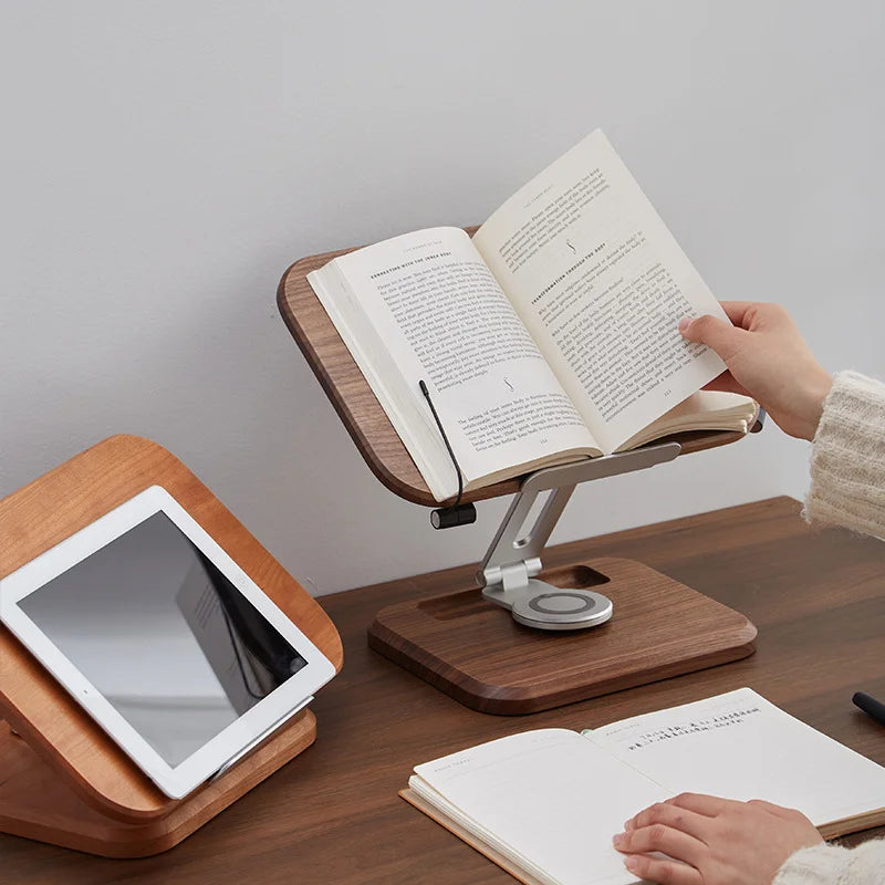 RotateLift™ Black Walnut Aluminum Alloy Book and Laptop Stand