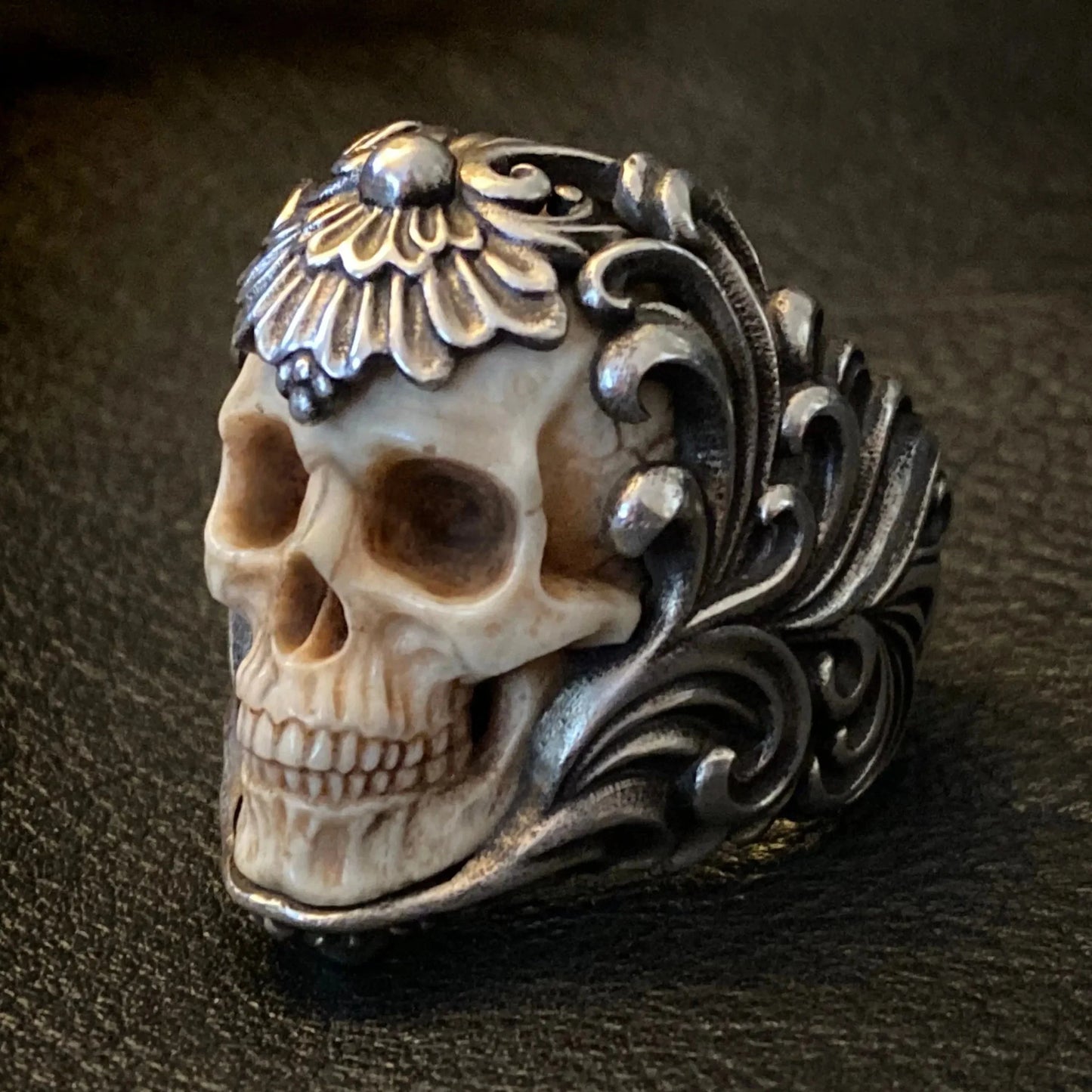 Enigmatic Antler Skull Blossom Ring