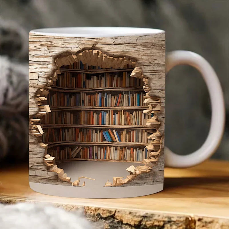 Wall-Incorporated 3D Bookshelves Mug