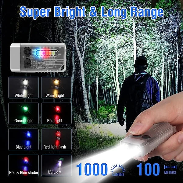 EDC Flashlight with Red UV Blue Light -Super Bright 1000LM