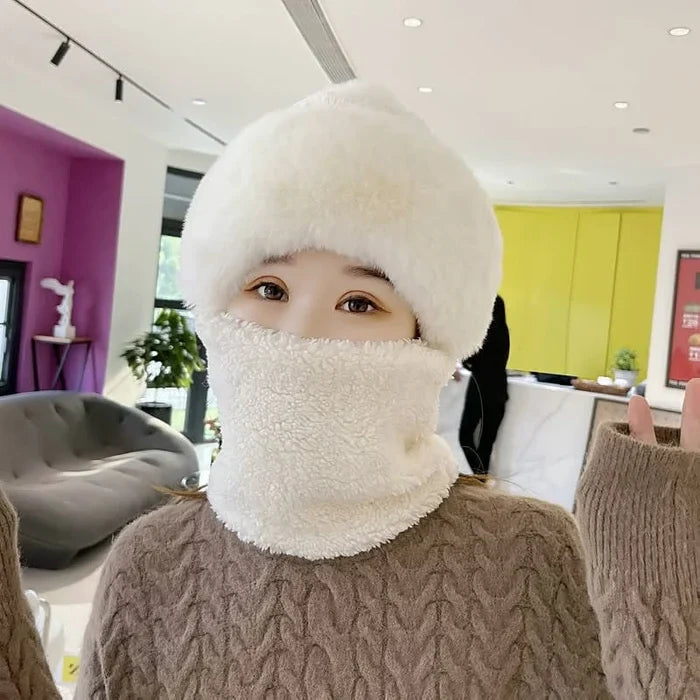 Windproof Fuzzy Beanie Scarf Hat