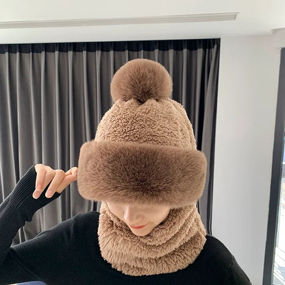 Windproof Fuzzy Beanie Scarf Hat