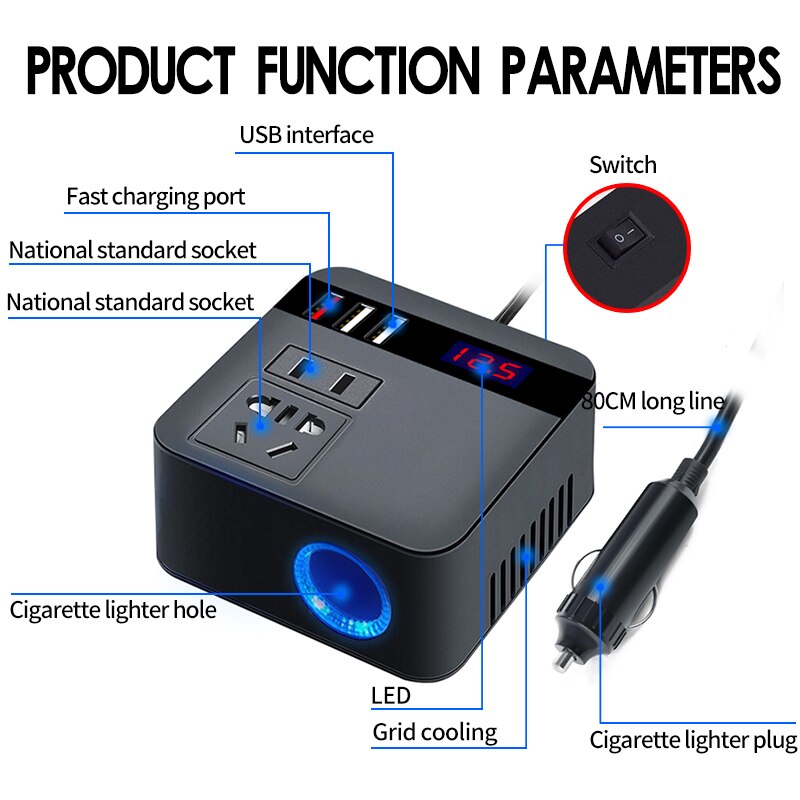 QuickCharge™ - 150W Car Power Inverter LED Display Fast Charger