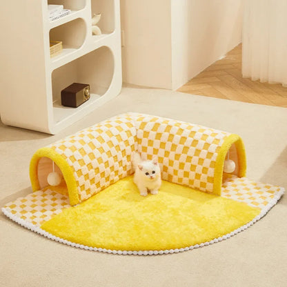 2 in 1 Cat Dog Plush Tunnel Bed Activity Toy