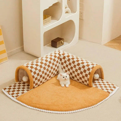 2 in 1 Cat Dog Plush Tunnel Bed Activity Toy