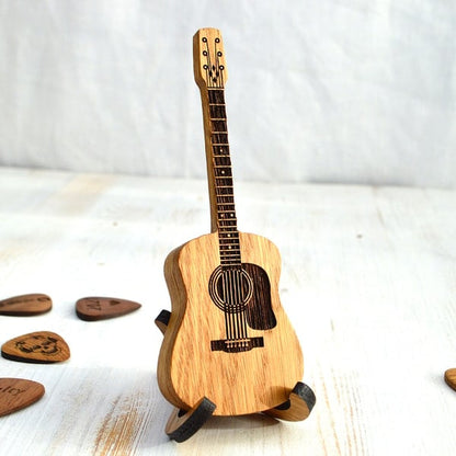 Wooden Guitar Pick Box With Stand